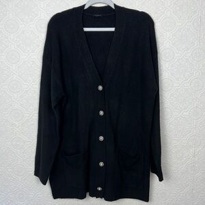 Talbots Longline Cardigan Sweater Black Big Buttons‎ Alpaca Wool Comfy Cozy